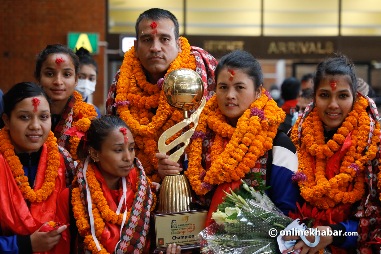 Nepali-National-Woman-valleybal-team-return-Homeland-5