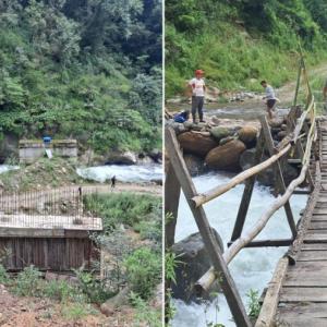 लिदिङ खोला पुल निर्माणमा ढिलासुस्ती, काठको साँघुबाट खस्छन् मान्छे लिदिङ खोला पुल निर्माणमा ढिलासुस्ती, काठको साँघुबाट खस्छन् मान्छे